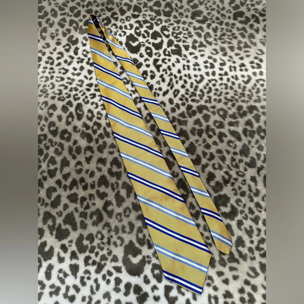 Harold Powell Silk Necktie in Yellow/Orange Blue Stripe
